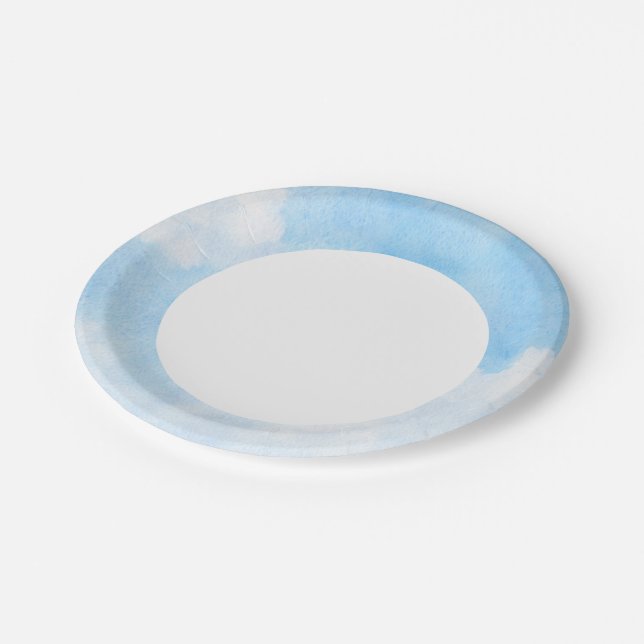 Watercolor clouds and sky background paper plate (Angled)