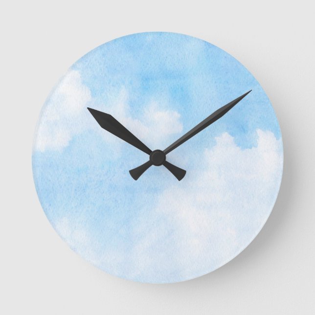 Watercolor clouds and sky background round clock (Front)