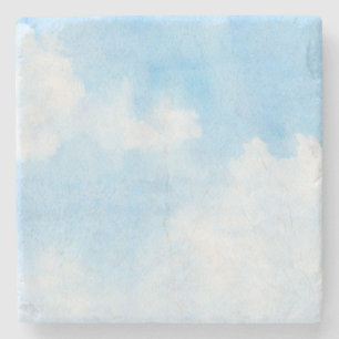 Watercolor clouds and sky background stone coaster