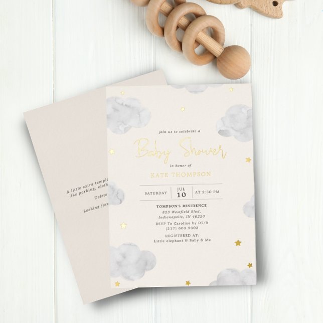 Watercolor Clouds Cream Neutral Baby Shower Gold (Creator Uploaded)