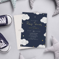 Watercolor Clouds Dark Blue Boy Baby Shower Gold