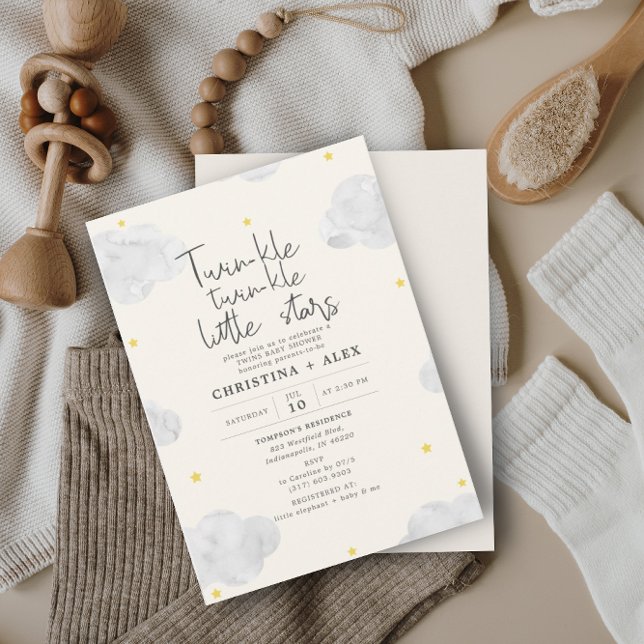 Watercolor Clouds Gender Neutral Twin  Baby Shower Invitation (Creator Uploaded)
