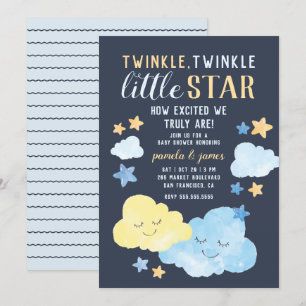 Watercolor Clouds Twinkle Little Star Baby Shower Invitation