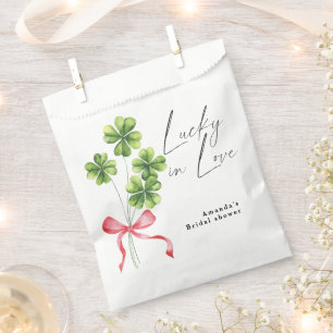 Watercolor Clover Bow Lucky in Love Bridal Shower Favour Bag