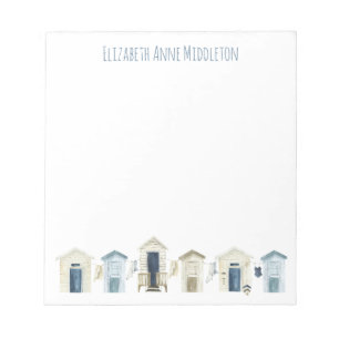 Watercolor Coastal Beach Huts Personalized Notepad