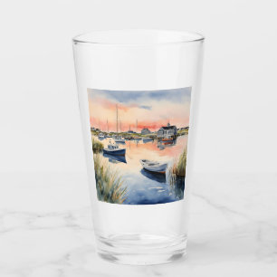 Watercolor Coastal Beachy Ocean Boats Glass