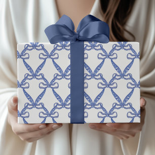 Watercolor Coastal Blue Bows Wrapping Paper