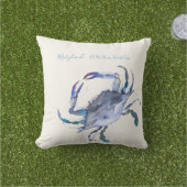 Watercolor Coastal Blue Crab Map Coordinates  Outdoor Pillow (Grass)