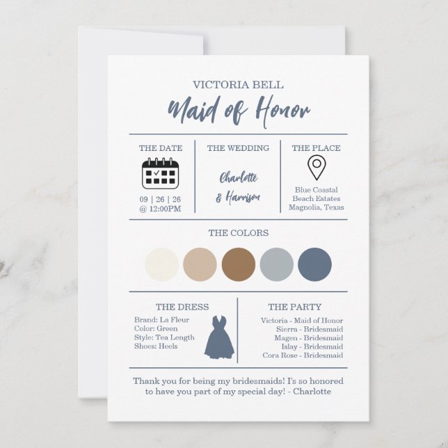 Watercolor Coastal Bridesmaid Information Card (Front)