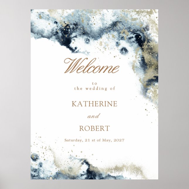 Watercolor Coastal Budget Photo Wedding Poster (Front)