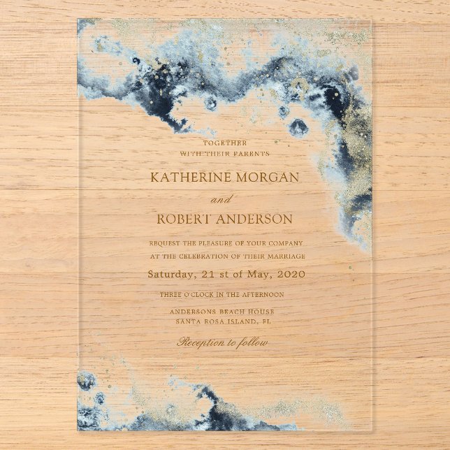 Watercolor Coastal Budget Wedding Acrylic Invitations (Front)