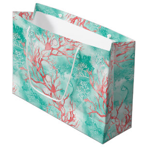 Watercolor Coastal Coral Pattern Large Gift Bag