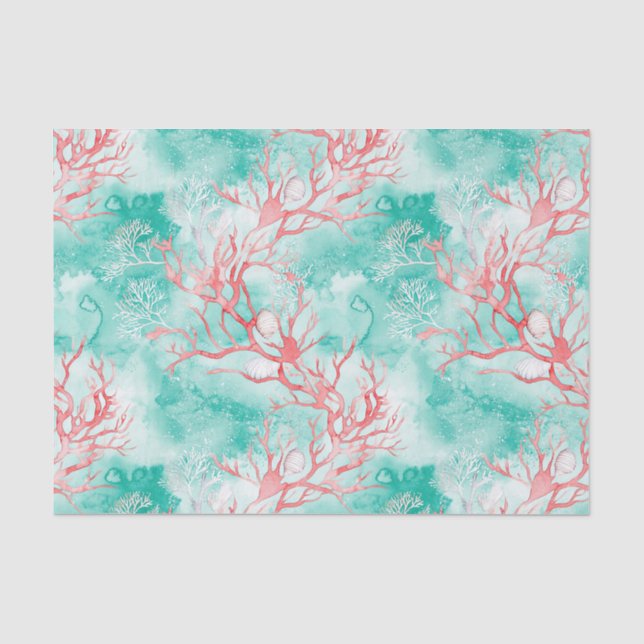 Watercolor Coastal Coral Pattern Tissue Paper (Front)