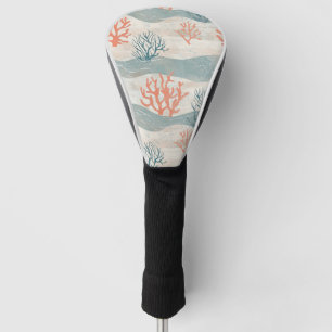 Watercolor Coastal Coral & Seashell Waves (10) Golf Head Cover