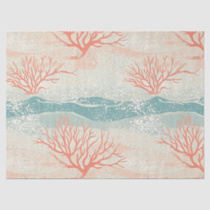 Watercolor Coastal Coral & Seashell Waves (5) Tissue Paper