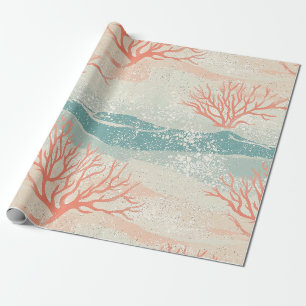 Watercolor Coastal Coral & Seashell Waves (5) Wrapping Paper
