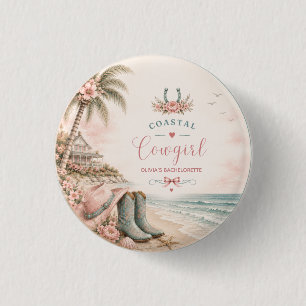 Watercolor, coastal cowgirl bachelorette party 1 inch round button