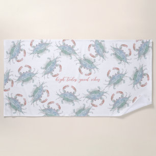 Watercolor Coastal Crab Beach Towel