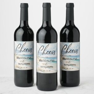 Watercolor Coastal Nautical Seascape Beach Wedding Wine Label