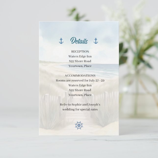 Watercolor Coastal New England Wedding Insert Invitation (Standing Front)