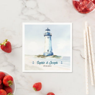 Watercolor Coastal New England Wedding Napkin