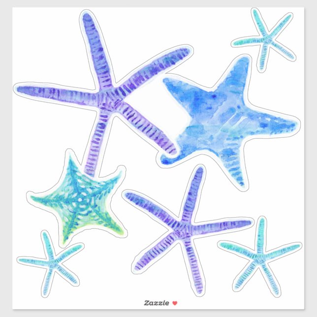 Watercolor Coastal Ocean Blue Purple Starfish Art (Sheet)