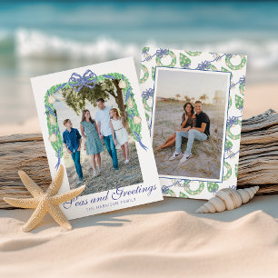 Watercolor Coastal Oyster Garland Swag Photo Holiday Card