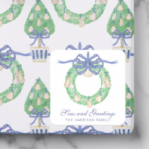 Watercolor Coastal Oyster Wreath Square Sticker