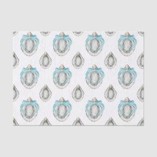 Watercolor Coastal Oysters Blue Bow Tissue Paper