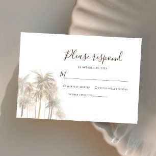 Watercolor Coastal Palm Trees Destination Wedding RSVP Card