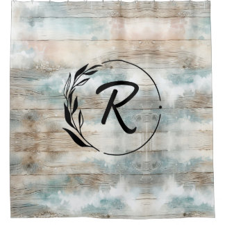 Watercolor Coastal Rustic Wood Monogram Letter