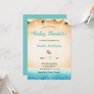 Watercolor Coastal Sea Waves Beach Baby Shower Invitation