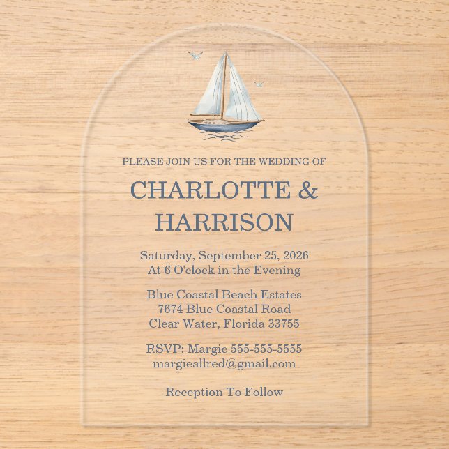 Watercolor Coastal Seascape Wedding Acrylic Invitations (Front)