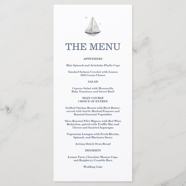 Watercolor Coastal Seascape Wedding  Menu (Front)