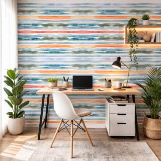 Watercolor Coastal Stripes Soft Boho Beach House  Wallpaper