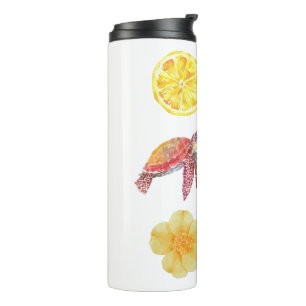 Watercolor Coastal Summer Sticker Set   Sea Turtle Thermal Tumbler