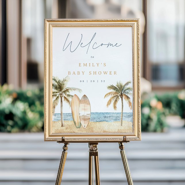 Watercolor Coastal Surf Baby Shower Welcome Sign (Creator Uploaded)