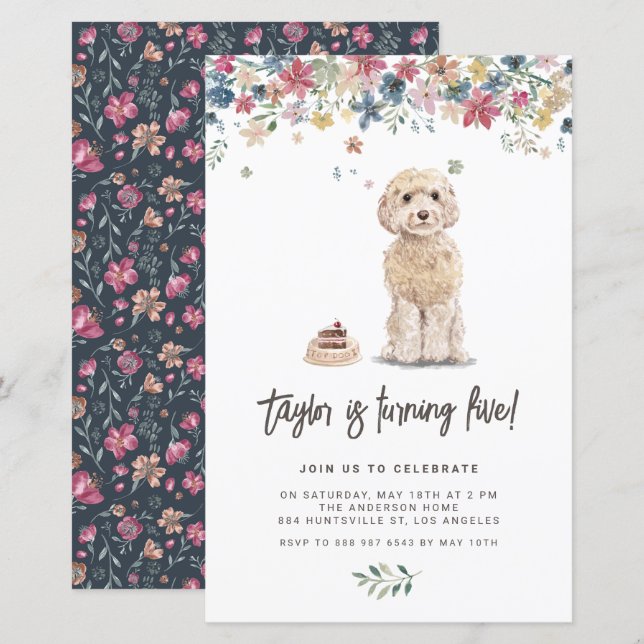 Watercolor Cockapoo Dog Birthday Invitation (Front/Back)