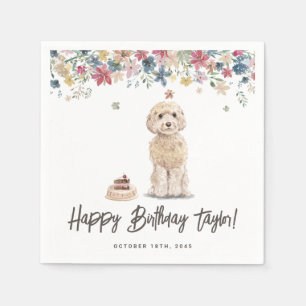 Watercolor Cockapoo Dog Birthday Party Thank You Napkin