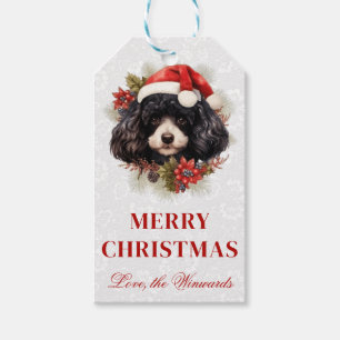 Watercolor Cocker Spaniel and Wreath Christmas Gift Tags