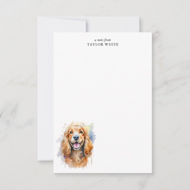 Watercolor Cocker Spaniel Personalized Thank You Card (Front)