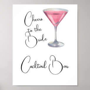 Watercolor Cocktail bar Bridal shower Poster
