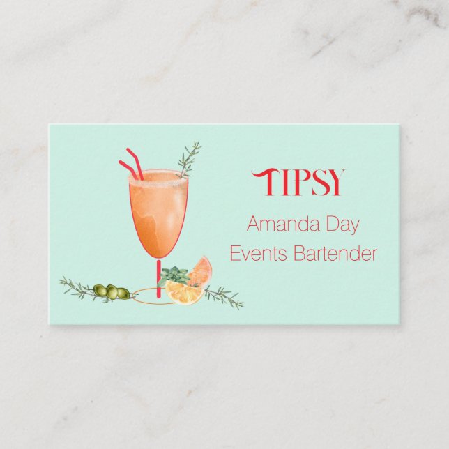 Watercolor Cocktail Bartender Business Card (Front)