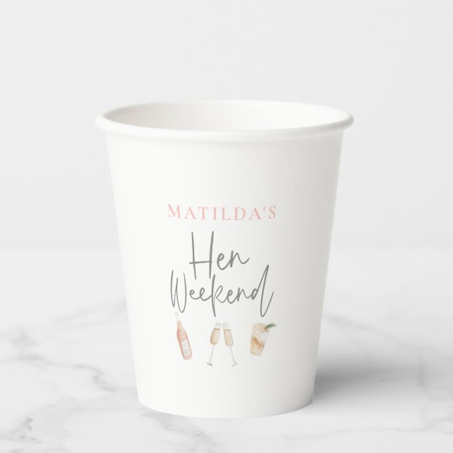 Watercolor cocktail champagne bachelorette party p paper cups (Front)