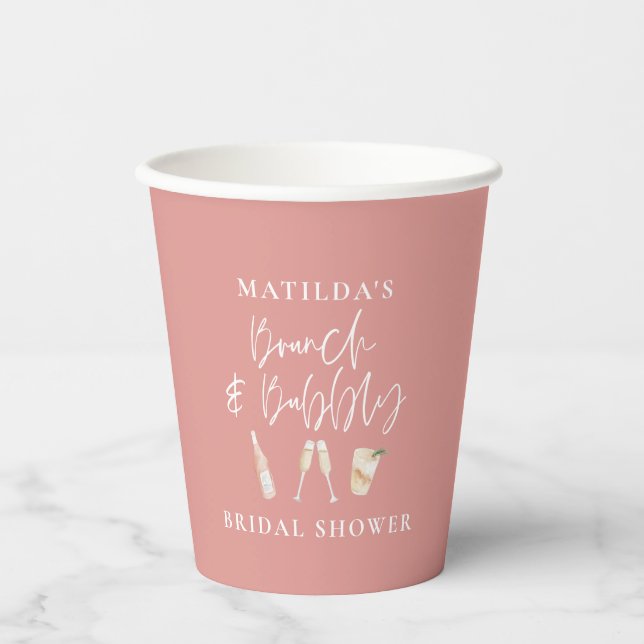 Watercolor cocktail champagne bridal shower paper cups (Front)