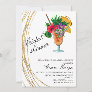 Watercolor Cocktail Glitter Bridal Shower Invitation