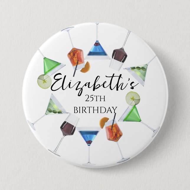 Watercolor cocktail party 3 inch round button (Front)