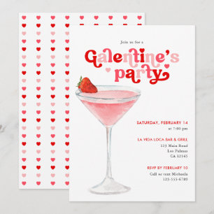 Watercolor Cocktail Retro Galentine's Day Party Invitation