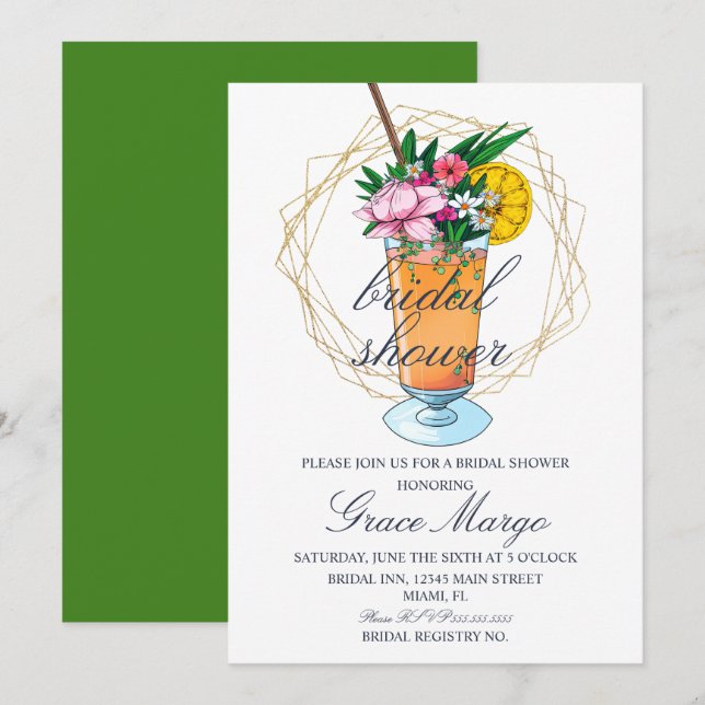 Watercolor Cocktail Tropical Bridal Shower Invitation (Front/Back)