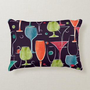 Watercolor cocktails, colourful vintage pattern. accent pillow